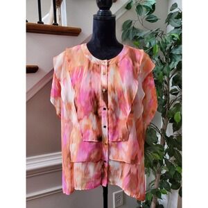 Jennifer Lopez Women Pink 100% Polyester Round Neck Sleeveless Top Blouse Size L